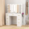 Kaptafel met spiegel en 12 led lampen, kaptafel met 7 laden, 6 verborgen opbergvakken, spaanplaat, wit 10