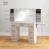 Kaptafel met spiegel en 12 led lampen, kaptafel met 7 laden, 6 verborgen opbergvakken, spaanplaat, wit 4