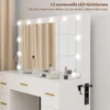 Kaptafel met spiegel en 12 led lampen, kaptafel met 7 laden, 6 verborgen opbergvakken, spaanplaat, wit 5
