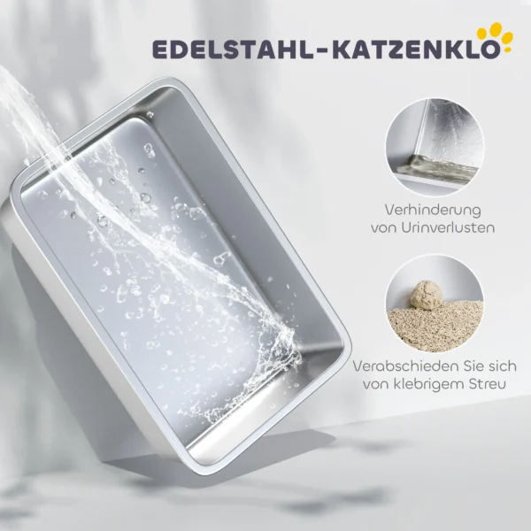 Kattenbak, bak van roestvrij staal, filter, schep, voor katten tot 6 kg, 40,5 x 60,5 x 41,5 cm, grijs/zilver 5