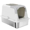 Kattenbak, kattentoilet met deksel, kattenbak schep, voorste ingang en bovenste uitgang roestvrij staal tot 15 kg 1
