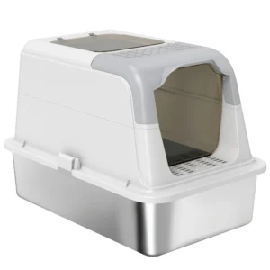 Kattenbak, kattentoilet met deksel, kattenbak schep, voorste ingang en bovenste uitgang roestvrij staal tot 15 kg 1