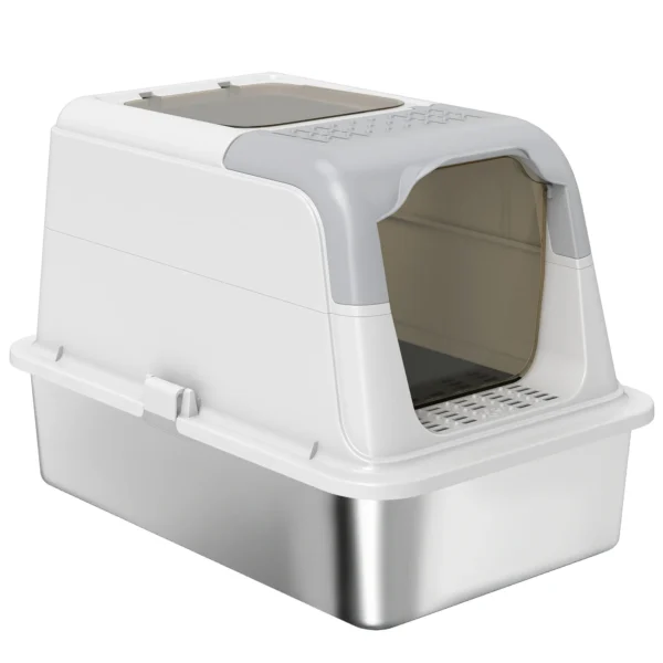 Kattenbak, kattentoilet met deksel, kattenbak schep, voorste ingang en bovenste uitgang roestvrij staal tot 15 kg 1