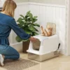 Kattenbak, kattentoilet met deksel, kattenbak schep, voorste ingang en bovenste uitgang roestvrij staal tot 15 kg 2