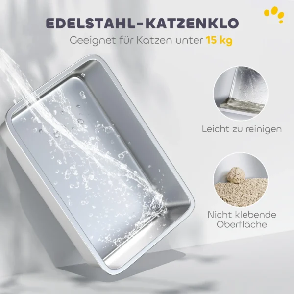 Kattenbak, kattentoilet met deksel, kattenbak schep, voorste ingang en bovenste uitgang roestvrij staal tot 15 kg 5