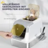 Kattenbak, kattentoilet met deksel, kattenbak schep, voorste ingang en bovenste uitgang roestvrij staal tot 15 kg 6