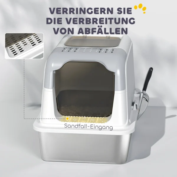 Kattenbak, kattentoilet met deksel, kattenbak schep, voorste ingang en bovenste uitgang roestvrij staal tot 15 kg 7