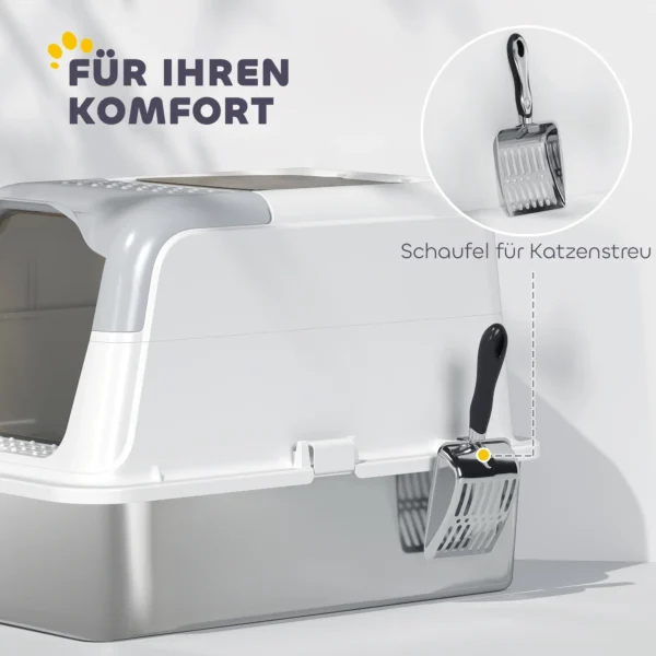 Kattenbak, kattentoilet met deksel, kattenbak schep, voorste ingang en bovenste uitgang roestvrij staal tot 15 kg 8