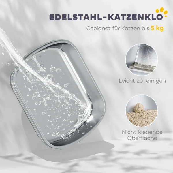 Kattenbak van roestvrij staal, gesloten kattenbak met schep, geurzakje, in en uitgang 5
