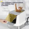 Kattenbak van roestvrij staal, gesloten kattenbak met schep, geurzakje, in en uitgang 6