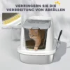 Kattenbak van roestvrij staal, gesloten kattenbak met schep, geurzakje, in en uitgang 7