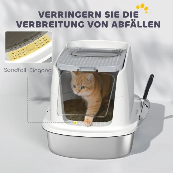 Kattenbak van roestvrij staal, gesloten kattenbak met schep, geurzakje, in en uitgang 7