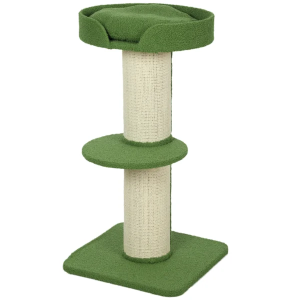 Kattenboom 91cm speelboom met kattenbed, platform lamswol groen 1