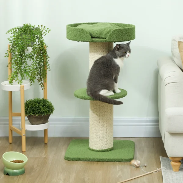 Kattenboom 91cm speelboom met kattenbed, platform lamswol groen 10