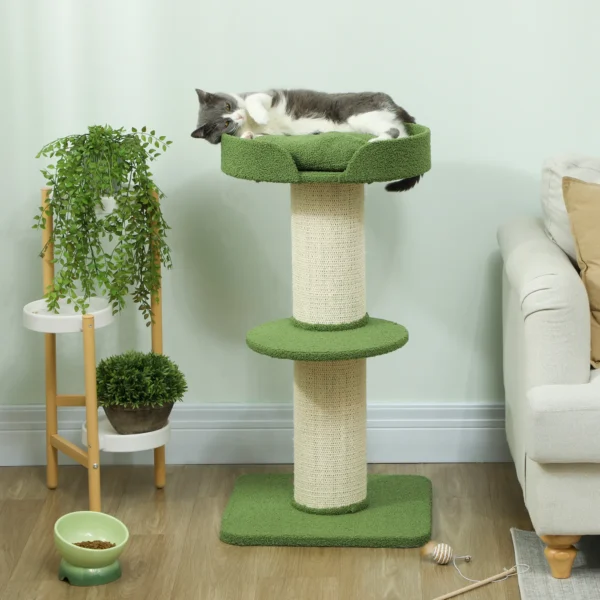 Kattenboom 91cm speelboom met kattenbed, platform lamswol groen 2