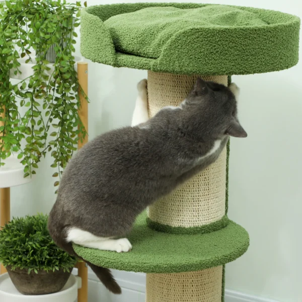 Kattenboom 91cm speelboom met kattenbed, platform lamswol groen 9