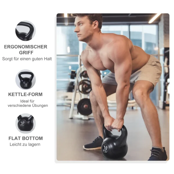 Kettlebell kogelhalter 10 kg gewicht halter gevuld met zand voor beginners zwart 7