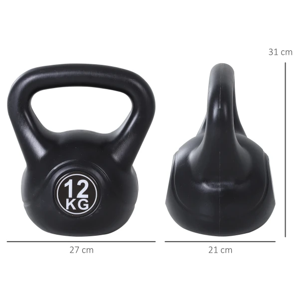 Kettlebell kogelhalter 12 kg gewicht halter gevuld met zand voor beginners zwart 4