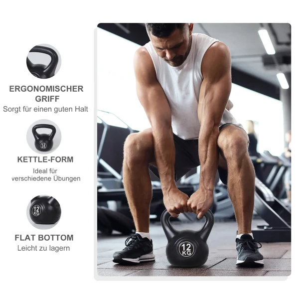 Kettlebell kogelhalter 12 kg gewicht halter gevuld met zand voor beginners zwart 7