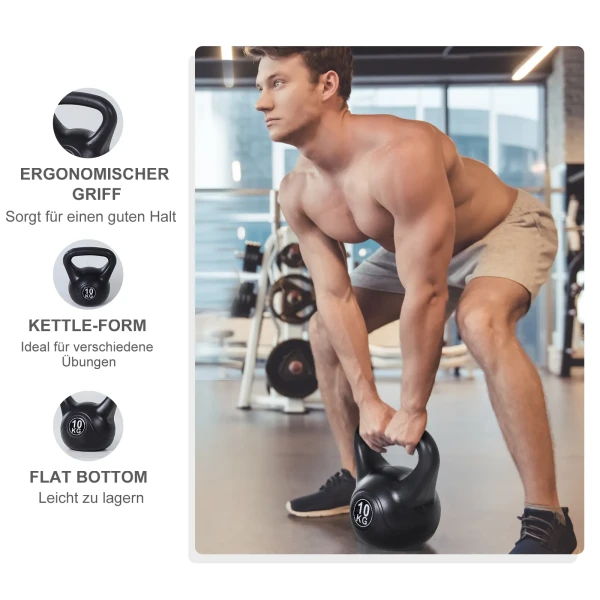 Kettlebell kogelhalter 8 kg gewicht halter gevuld met zand voor beginners zwart 7