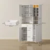 Keukenkast met open planken, vakken, wijnrek, voorraadkast met 5 kastdeuren, mdf, wit 4