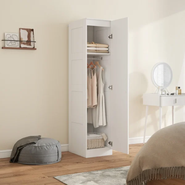 Kledingkast multifunctionele kast met kledingstang, plank, soft close deur 40 x 52 x 180 cm wit 2