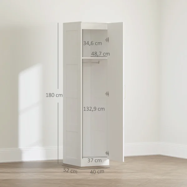 Kledingkast multifunctionele kast met kledingstang, plank, soft close deur 40 x 52 x 180 cm wit 4