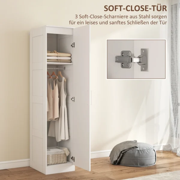 Kledingkast multifunctionele kast met kledingstang, plank, soft close deur 40 x 52 x 180 cm wit 6