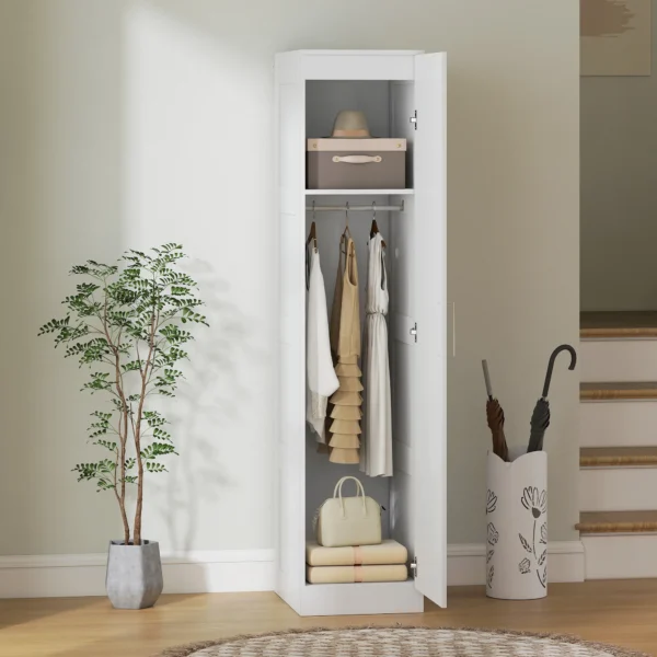 Kledingkast multifunctionele kast met kledingstang, plank, soft close deur 40 x 52 x 180 cm wit 9