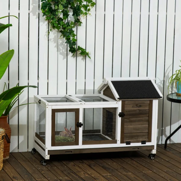 Kleinveestal voor dwergkonijnen, cavia's, met wielen, 108 x 58 x 73,5 cm, koffie 2