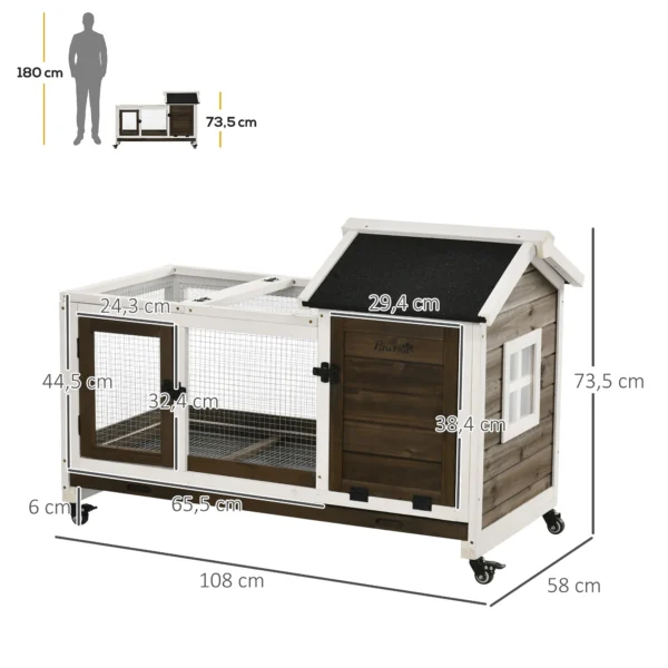 Kleinveestal voor dwergkonijnen, cavia's, met wielen, 108 x 58 x 73,5 cm, koffie 4