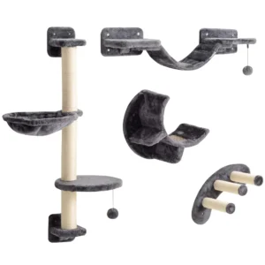 Klimmuur voor katten 4 delig katten klimmuur set met hangmat, kattenbrug tot 5 kg, donkergrijs 1