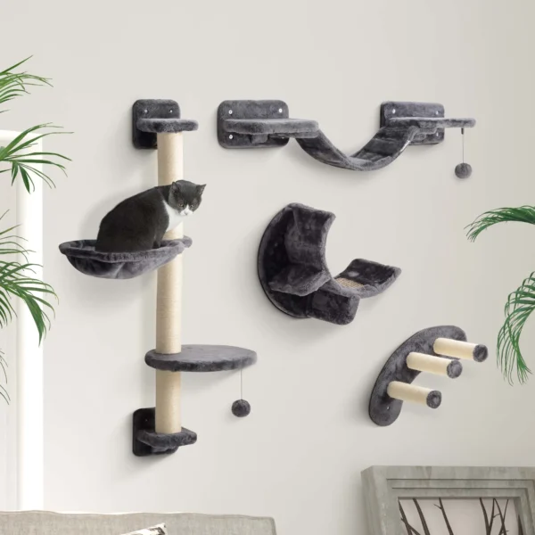 Klimmuur voor katten 4 delig katten klimmuur set met hangmat, kattenbrug tot 5 kg, donkergrijs 2