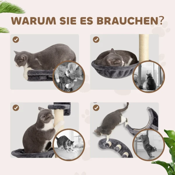 Klimmuur voor katten 4 delig katten klimmuur set met hangmat, kattenbrug tot 5 kg, donkergrijs 7