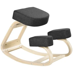 Kniestoel, ergonomische zithocker, gestoffeerde hocker voor gezonde zithouding, berkenhout, belastbaar tot 120 kg, zwart 1