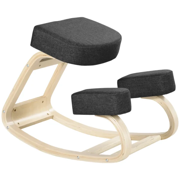 Kniestoel, ergonomische zithocker, gestoffeerde hocker voor gezonde zithouding, berkenhout, belastbaar tot 120 kg, zwart 1