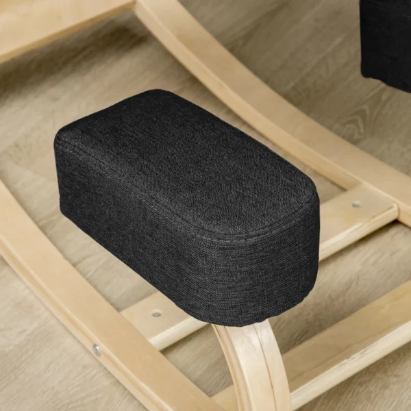 Kniestoel, ergonomische zithocker, gestoffeerde hocker voor gezonde zithouding, berkenhout, belastbaar tot 120 kg, zwart 10