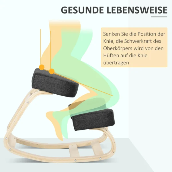 Kniestoel, ergonomische zithocker, gestoffeerde hocker voor gezonde zithouding, berkenhout, belastbaar tot 120 kg, zwart 7