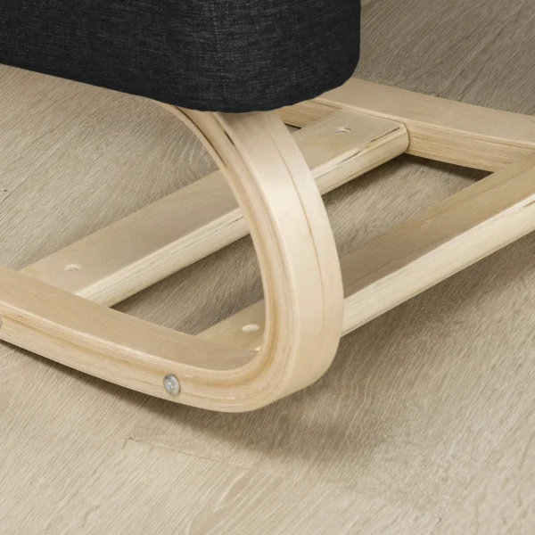 Kniestoel, ergonomische zithocker, gestoffeerde hocker voor gezonde zithouding, berkenhout, belastbaar tot 120 kg, zwart 8