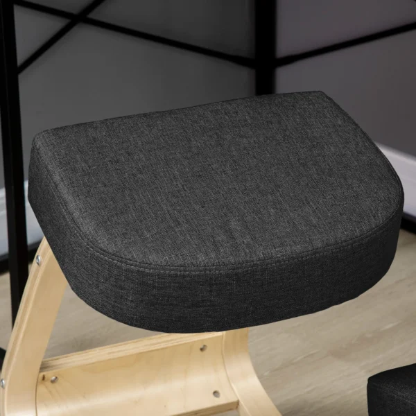 Kniestoel, ergonomische zithocker, gestoffeerde hocker voor gezonde zithouding, berkenhout, belastbaar tot 120 kg, zwart 9