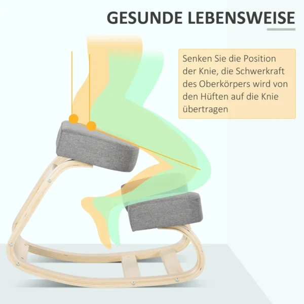 Kniestoel, ergonomische zithocker, gestoffeerde kruk voor gezonde zithouding, berkenhout, belastbaar tot 120 kg, grijs 7