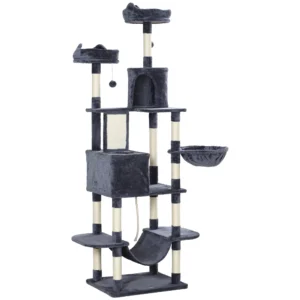 Krabpaal 206 cm kattentoren met hol, 2 speelballen, sisalstammen, platform voor grote katten, donkergrijs 1