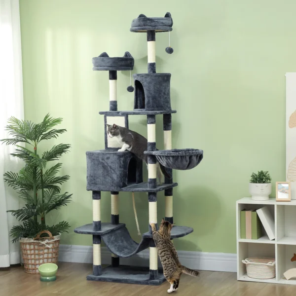 Krabpaal 206 cm kattentoren met hol, 2 speelballen, sisalstammen, platform voor grote katten, donkergrijs 2