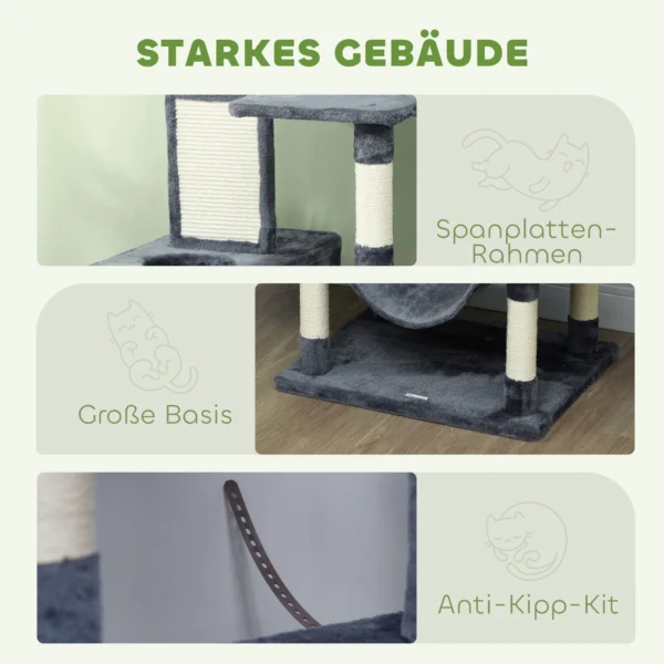 Krabpaal 206 cm kattentoren met hol, 2 speelballen, sisalstammen, platform voor grote katten, donkergrijs 6