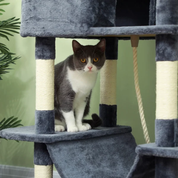 Krabpaal 206 cm kattentoren met hol, 2 speelballen, sisalstammen, platform voor grote katten, donkergrijs 9
