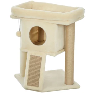 Krabpaal met jute krabmat, ligplatform, speelbal, kattenhuis, beige, 40 x 40 x 57 cm 1