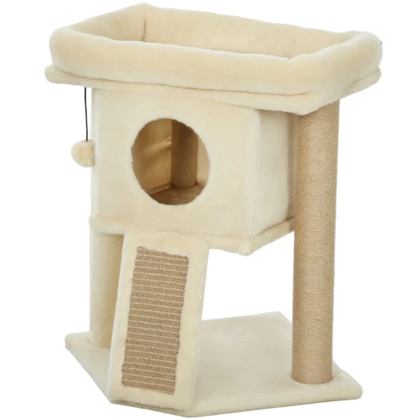 Krabpaal met jute krabmat, ligplatform, speelbal, kattenhuis, beige, 40 x 40 x 57 cm 1