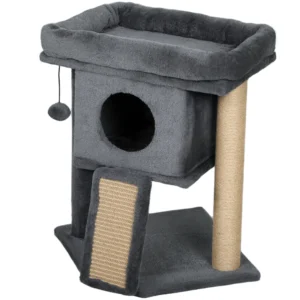 Krabpaal met jute krabmat, ligplatform, speelbal, kattenhuis, beige, 40 x 40 x 57 cm 1