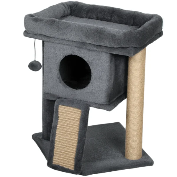Krabpaal met jute krabmat, ligplatform, speelbal, kattenhuis, beige, 40 x 40 x 57 cm 1