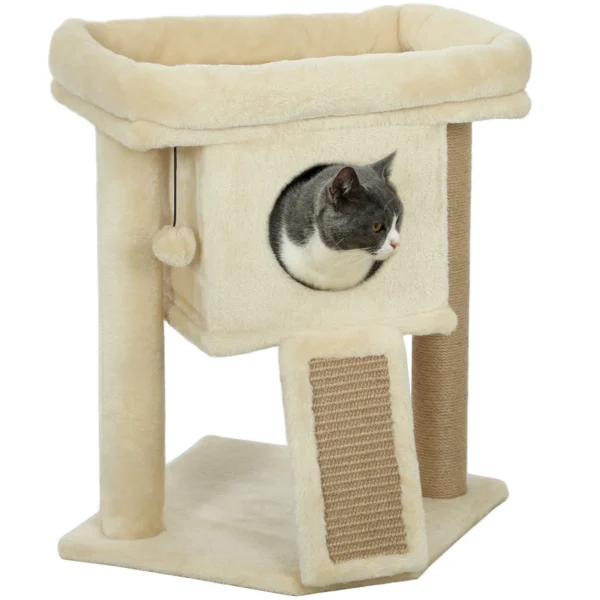 Krabpaal met jute krabmat, ligplatform, speelbal, kattenhuis, beige, 40 x 40 x 57 cm 10